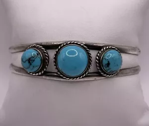 Turquoise Cluster Native American Sterling Silver Cuff Bracelet (18.3g) - Picture 1 of 4