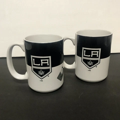 LA Kings NHL Mug 2 Ceramic Crown Logo Black Band 15oz. Hockey Collectible Cover