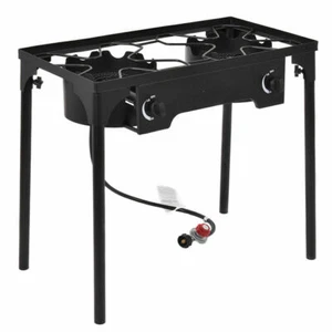 Double Burner Gas Propane Cooker Outdoor Camping Stove Stand Barbecue BBQ Grill - Picture 1 of 6