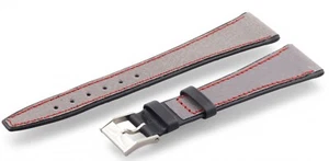 20 mm echtes LONGINES Uhrenarmband aus grauem Kalbsleder mit roten Nähten und Schnalle - Bild 1 von 7