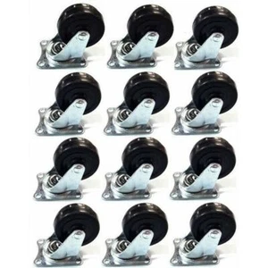 12 pc 2" Swivel Caster Wheel Top Plate with Ball Bearings Hard Rubber Wheels - Picture 1 of 2