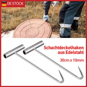 2x Kanalhaken Schachthaken EDELSTAHL Schachtdeckelhaken Kanaldeckelheber DHL NEU - Bild 1 von 10