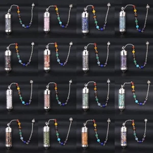 Chakra Wishing Bottle Crystal Pendulum Reiki Natural Chip Stone Pendant Necklace - Picture 1 of 40
