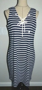NAUTICA Damen maritim gestreiftes Kleid marineblau/weiß Größe LARGE neu mit Etikett - Bild 1 von 6