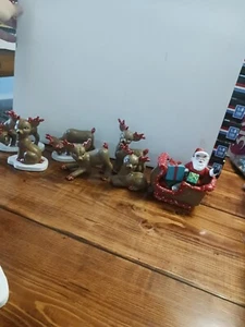 Santa And Reindeer Sleigh Christmas Ceramic - Picture 1 of 9