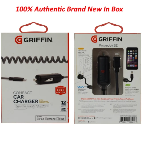 Authentic Griffin Coil 12W Car Charger For iPhone 6S 7 8 PLUS XS Max XR Pro 11 - Image 1 of 1