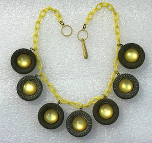 Collar de botones gruesos estilo vintage amarillo y verde - Imagen 1 de 5