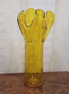 Vintage Blenko MCM Glas 6010 Jonquil Crackle gefaltete Lippen Vase - Bild 1 von 16