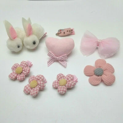 Hair Clips Easter Bunny Bows Flowers Pink Cute Baby Girl Accessories - Image 1 of 4