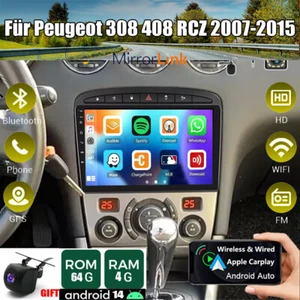 9 Zoll Android 14 Autoradio 64GB GPS Navi WiFi für Peugeot 308 408 RCZ 2007-2015 - Bild 1 von 17