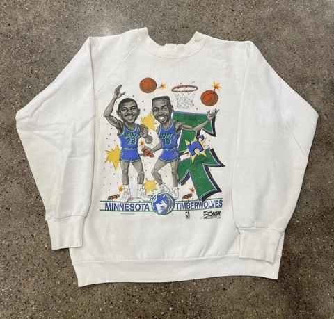 Rare Minnesota Timberwolves Vintage 80’s 90’s  Sweatshirt Mens Med White EUC Cover
