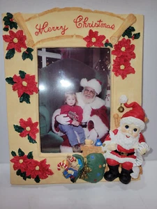 Picture Frame 6" X 8" (3.5" X 5" Photo) Christmas Santa Resin 3D Poinsettia NIB - Picture 1 of 12