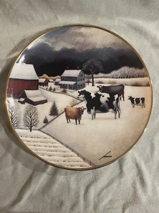 Franklin Mint The American Folk Art Collection COWS IN WINTER Collector Plate - Picture 1 of 2