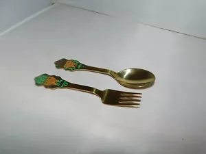A. MICHELSEN 1982 CHRISTMAS GOLD PLATE STERLING FORK & SPOON - Picture 1 of 9