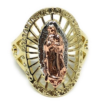 Anillo Virgen María Tricolor Chapado en Oro Virgen de Guadalupe Anillo Tres Col Foto 1 de 3