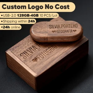 10 x 128 GB USB2.0-Flash-Laufwerk Holz Geschenkbox kostenloses Logo Hochzeit Foto/Video Speicher - Bild 1 von 15