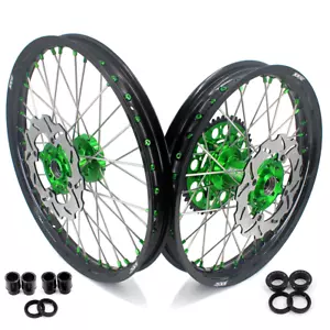 KKE 21/19 Motorcycle Wheels Rim Fit Kawasaki KX125 KX250 2003-2005 CNC Green Hub - Bild 1 von 11