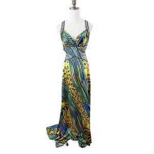 Vestido Cache Multicolor Estampado Animal Formal/Promoción Talla 4 Detalles Cuentas Espalda Baja - Imagen 1 de 10