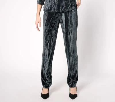 Isaac Mizrahi Live! Pantalones para mujer Petite P2XS terciopelo aplastado negro A620556 Foto 1 de 4