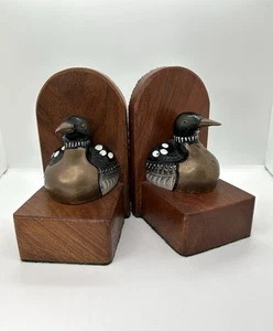 Pair Wood ad Brass Loon Bookends - Bild 1 von 12
