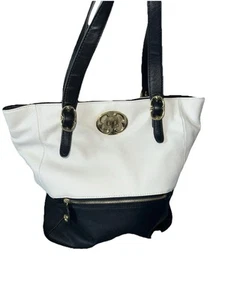 EMMA FOX Womens Purse Leather Black  And Cream XL Shoulder Bag Tote - Picture 1 of 15