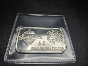 1993 Toronto Blue Jays World Series 1oz .999 Silver Bar MLB Very Rare #016 - Picture 1 of 3