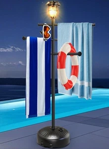 63" Solar Light Pool Towel Rack, Outdoor Towel Rack with Wheels, 6 Adjustable... - Picture 1 of 7