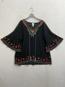 Ivy Jane Bluse Damen Medium schwarz transparent Glockenärmel Boho Bauern bestickt - Bild 1 von 9
