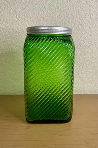 "Hooiser Owens Illinois Depresión de vidrio acanalado verde de la década de 1930 de 7,25"" con tapa" - Imagen 1 de 6