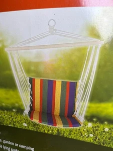 Gestreifter Stoff Hängesessel Hängematte Seil Schaukel Outdoor Indoor UV beständig NEU - Bild 1 von 8