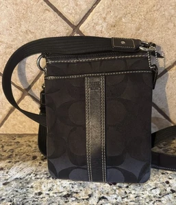 Coach black signature stripe swingpack 4680 jacquard and leather crossbody - Picture 1 of 12