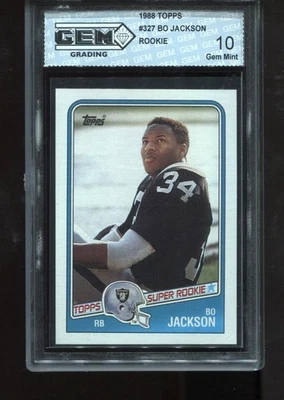Bo Jackson Rookie 1988 Topps #327 RC Card NFL Los Angeles Raiders GEM MINT 10 - Image 1 of 2