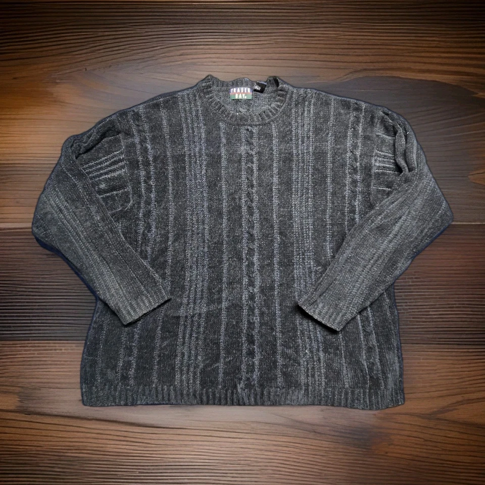VTG 90s Trader Bay Textured Knit Sweater XL Gray Acrylic Cotton Thailand - Image 1 of 3