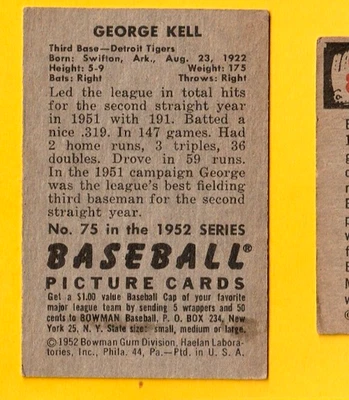 1952 BOWMAN GEORGE KELL #203 EXMT/NRMT com ponta superior esquerda revestida TIGERS HOF - Imagem 1 de 2