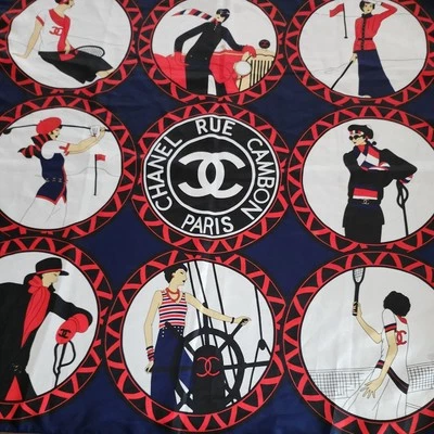 BUFANDA DE SEDA DEPORTIVA VINTAGE CHANEL RUE CAMBON 33”x33” **¡MUY RARA+COLECCIONABLE! Foto 1 de 2