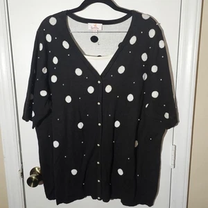 Quacker Factory Black & White Pearl Embellished Polka Dot 100% Cotton Sz 1X - Picture 1 of 7