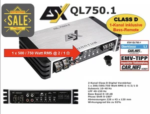 ESX QL750.1 QUANTUM 1-Kanal Digital Monoblock Mono Verstärker 750 Watt RMS - Bild 1 von 4