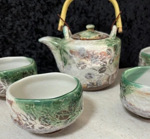 Vintage Japanese Hand Made & Painted Glazed Earthenware Green Tea Set, Japan - Bild 1 von 21