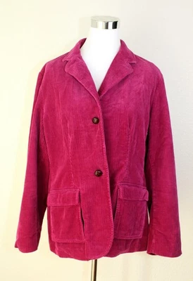 LANDS' END Jacket Blazer ~ Raspberry Corduroy / Brown Faux Suede Sz. L (14-16) * - Image 1 of 4