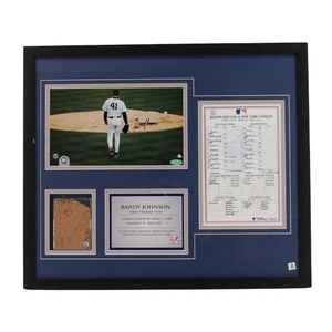 Randy Johnson Yankees Autographed 6x10 Game Used Dirt Collage Steiner/MLB - Picture 1 of 7