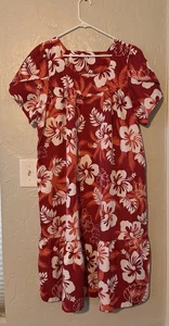 Ali'i Fashions Hawaii Muumuu Dress Red/Coral Hawaiian Hibiscus ~ XL - Picture 1 of 4
