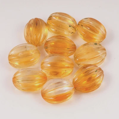 Cuentas sueltas ovaladas con forma de calabaza talladas en citrino natural 32,36 quilates tamaño 10X8 11X8 mm Foto 1 de 3