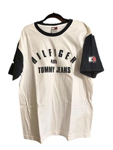 Tommy Hilfiger Herren Vintage 90s T-Shirt Blau Ärmel Gr. Large Tommy Logo Neu mit Etikett - Bild 1 von 1