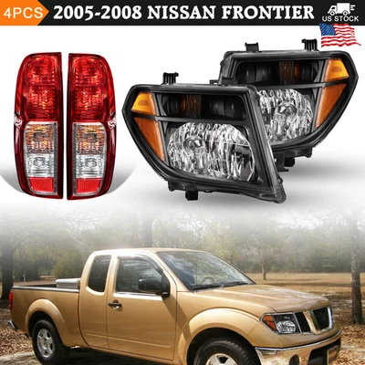 Juego de 4 faros negros + luces traseras rojas para Nissan Frontier 2005 06 07 08 Foto 1 de 4