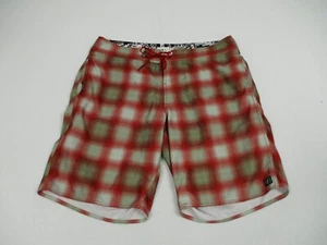 Volcom Swim Trunks Board Shorts Men 36 Red Plaid Casual Beach Beach - Picture 1 of 9