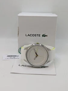 Lacoste Mens White Silver Quartz Round 3-Hand Analog Display Wristwatch - Picture 1 of 12