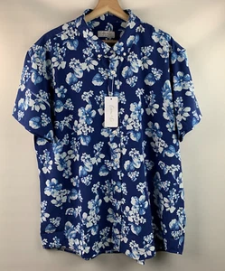 Cotton & Co. Shirt Floral Print Blue Multi Collared Buttons Short Sleeve XXL NEW - Picture 1 of 8
