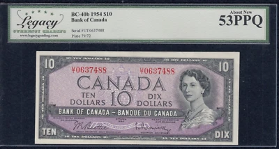 1954 Bank of Canada $10 Banknote - BC-40b - Legacy AU53PPQ - SN:U/T0637488  A19 - Image 1 of 2
