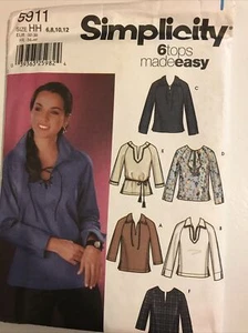 Simplicity 5911 Sewing Pattern Misses Pullover Tops Size HH 6 8 10 12  Uncut - Picture 1 of 8