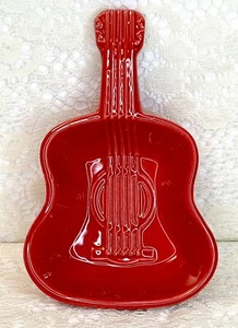 Red Guitar Trinket Dish Earthenware Multipurpose Bowl Music Tray By Dolly Pardon - Picture 1 of 6